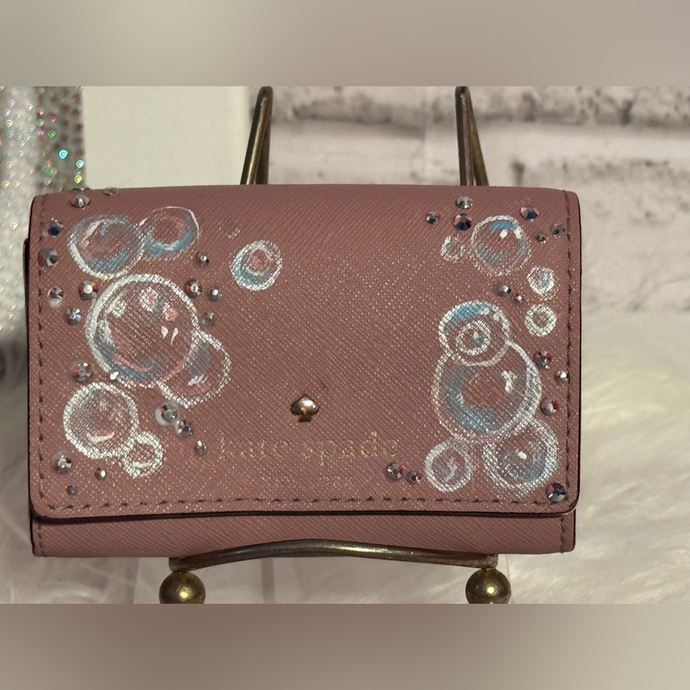 Kate Spade Mauve Wallet Bubble Collection Hand Painted Rhinestoned One of a Kind